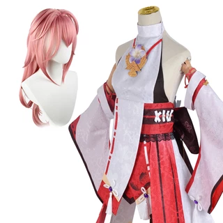 HOLOUN Genshin Impact Yae Miko Game Anime Cosplay Wig Headwear Fancy Outfits Halloween Costume Christmas Drag Party Gift Bộ Tóc Giả Hóa Trang Nhân Vật Yae Miko Trong Game Soloun Va Chạm Yae