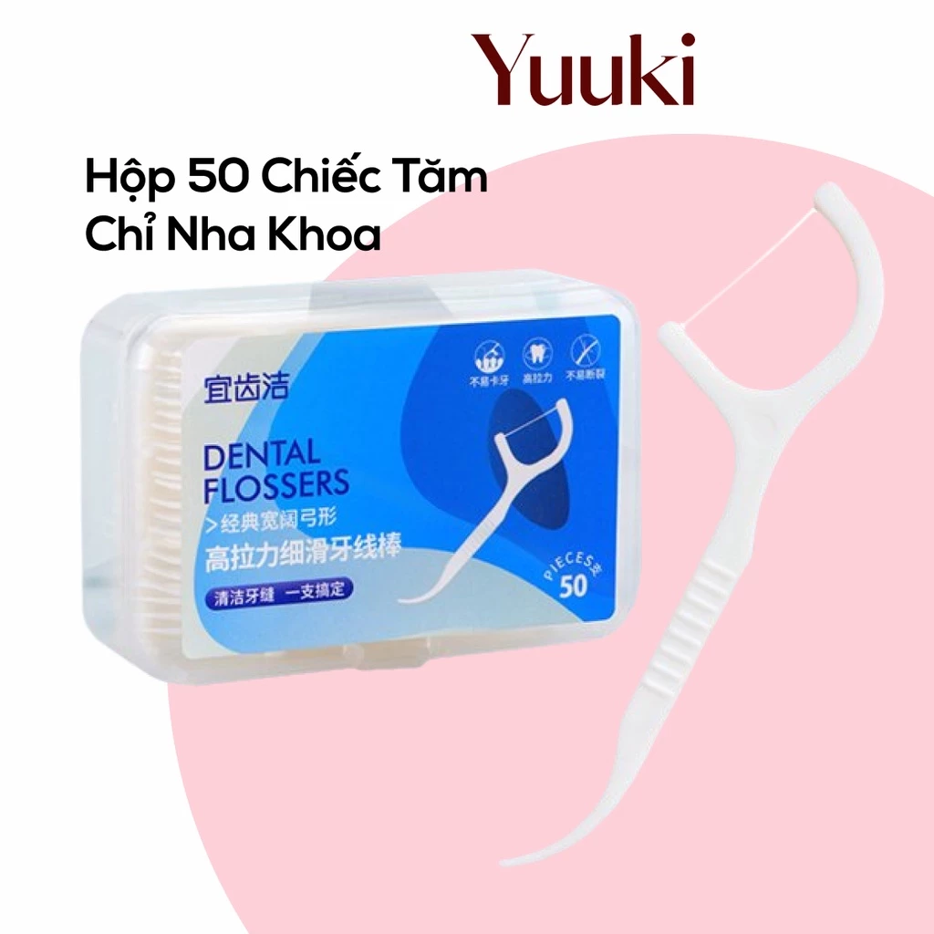 Hộp 50 Chiếc Tăm Chỉ Nha Khoa  Sợi Chỉ Mảnh Dùng 1 Lần #C47