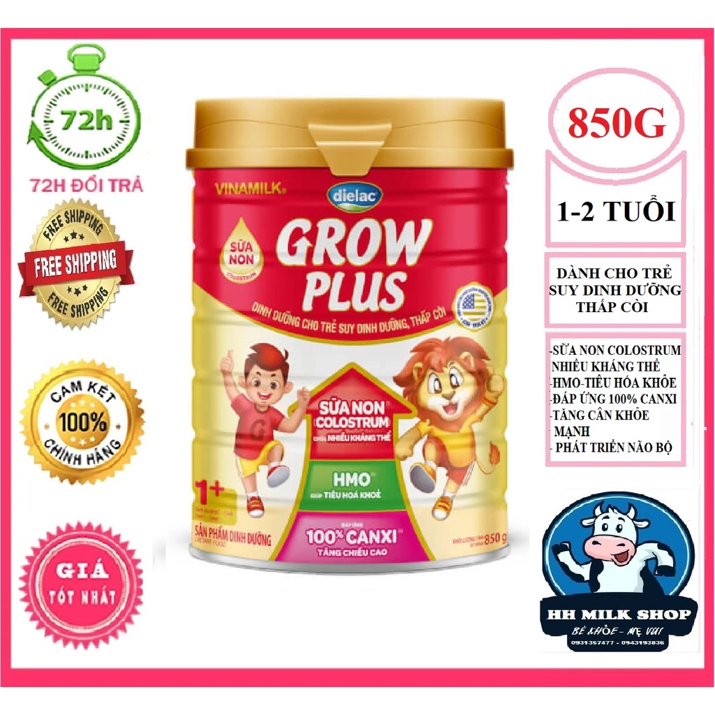 (Combo siêu tiết kiệm) Sữa bột VINAMILK dielac (growplus+) grow plus đỏ 1+ sữa non colostrum 850g