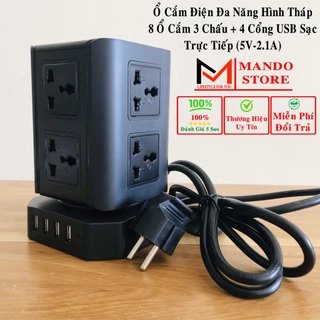 Ổ Cắm Điện Đa Năng Hình Tháp Nhiều Tầng A8 Chịu Tải 2500W, An Toàn Chống Cháy Chống Giật Dây Dài 2M Hãng Amalife