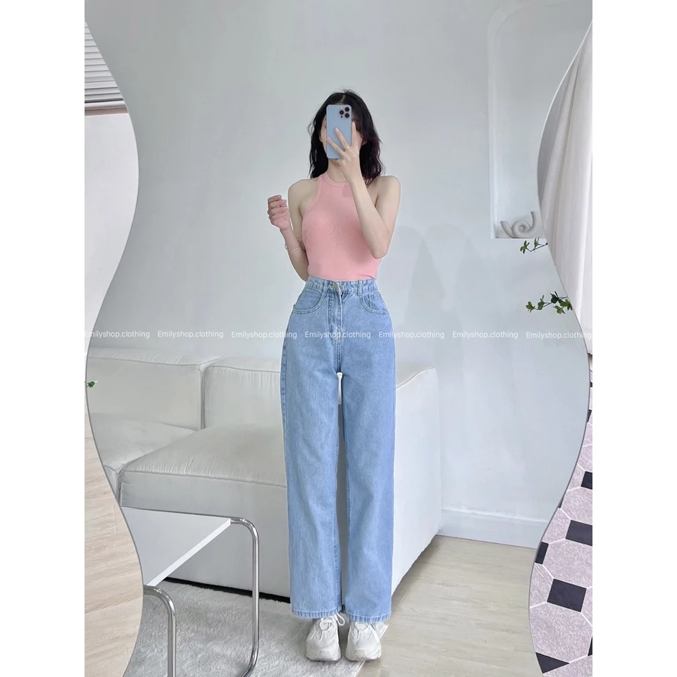 [Mã FATOP12 giảm 30K đơn 150K] Quần jean bò nữ denim ống rộng suông lưng cạp cao form rộng chất đẹp Emilyshop (J)