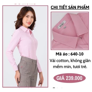 Áo Thái Hòa vải mát sọc thẳng màu hồng trẻ trung 640-10-01