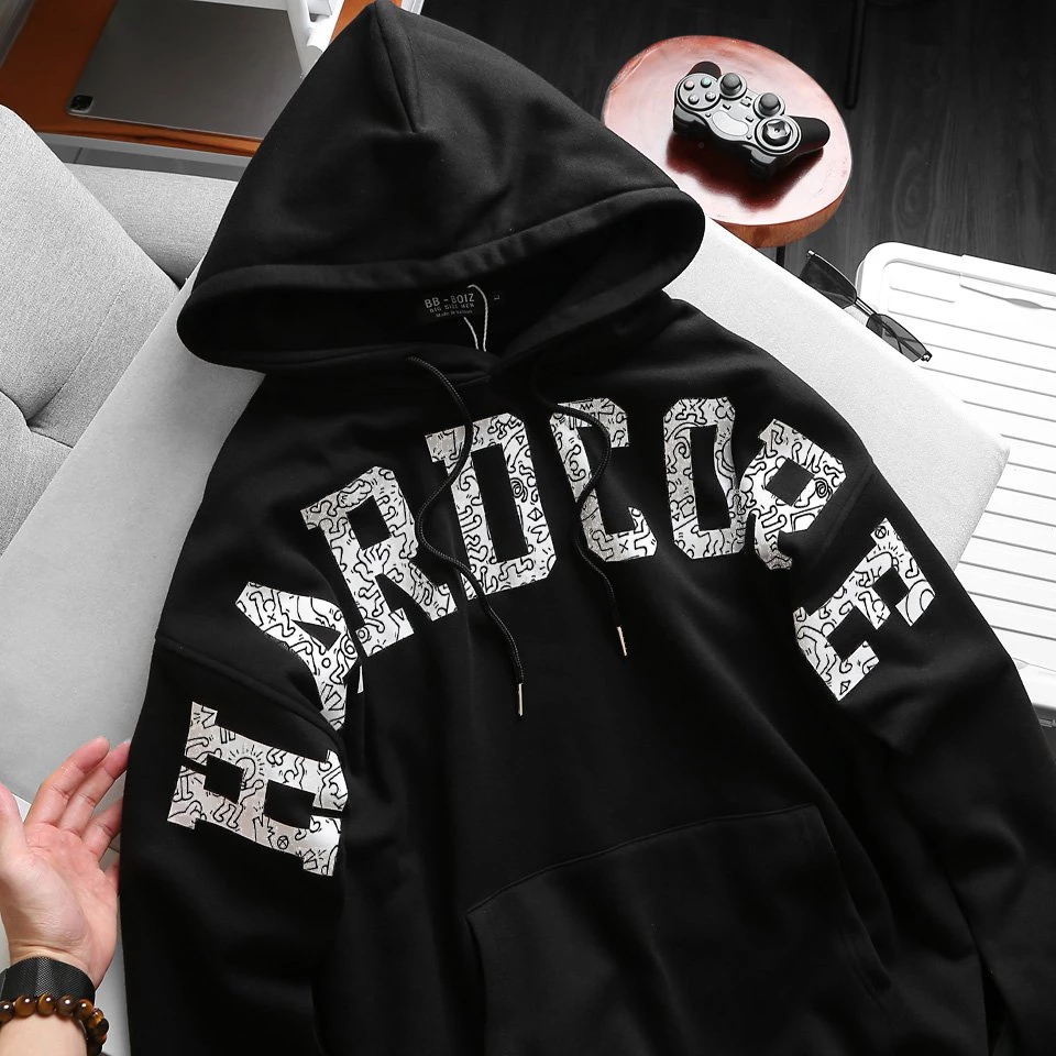 bigsize Áo khoác, áo hoodie bigsize nam in chữ tràn tay đẹp 80-140kg - chữ sọc