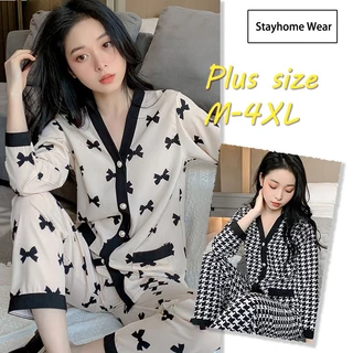 Bộ Đồ Ngủ Pijama Tay Ngắn Chất Cotton Plus Size M-4XL Thời Trang Cho Nữ