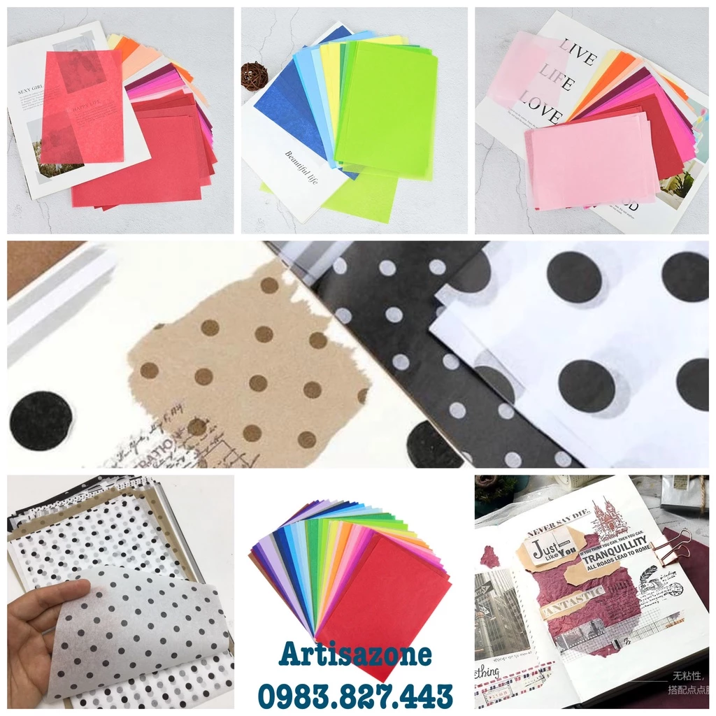 Giấy tissue khổ A5 (14cm x 21cm) trang trí đồ handmade - Set 20 tờ - (Đọc kỹ mô tả sản phẩm)