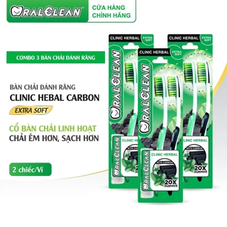 Bộ 6 bàn chải đánh răng tinh chất thảo mộc và than hoạt tính OralClean Clinic Herbal Carbon Extra Soft