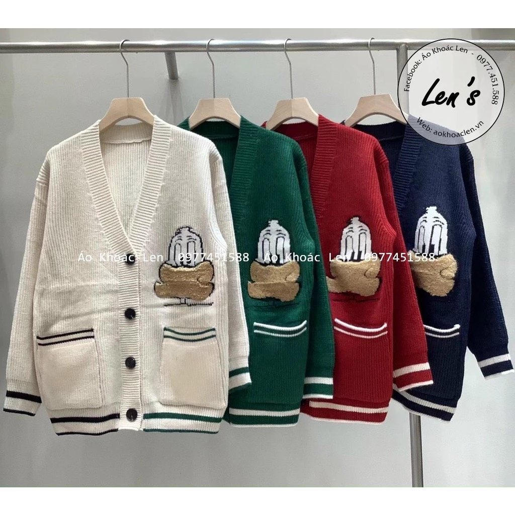 Áo khoác len cardigan nữ len dày ấm thêu vịt