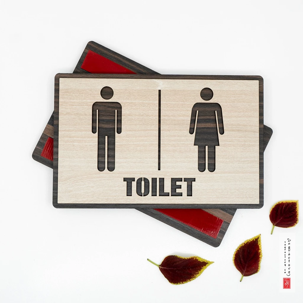 Bảng Toilet dán cửa phòng nhà vệ sinh bằng gỗ mẫu SAN-TL08