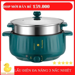 Nồi Lẩu Điện Đa Năng 2 Tầng Đáy Chống Dính Có Vỉ Hấp Inox 304 - Chiên, Xào, Nấu Lẩu, Hấp (SAI 28)