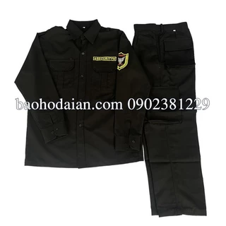 Quần áo vệ sĩ dài tay vải (áo kate ford + quần kaki thành công) màu đen có logo vai + ngực