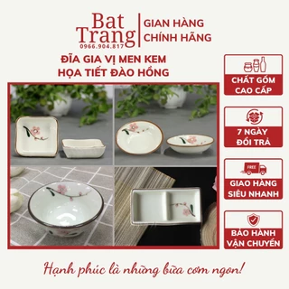 Bộ đĩa gia vị sứ, bát mắm, đĩa muối Bát Tràng cao cấp vẽ đào hồng - hàng có bảo hành