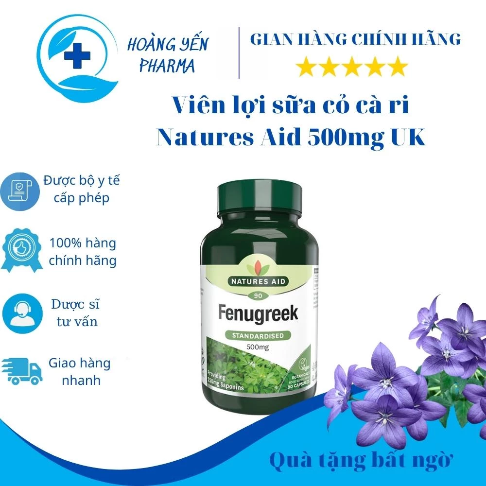 Viên lợi sữa cỏ cà ri Natures Aid 500mg,UK,90 viên kích thích khả năng tiết sữa mẹ-Hoàng Yến Pharma