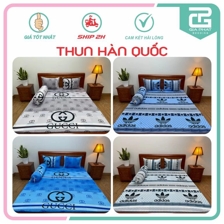 Bộ Ga Gối Thun Lạnh Hàn Quốc { 4 Món } Họa tiết ( 1 ga bọc + 2 vỏ gối nằm + 1 vỏ gối ôm )