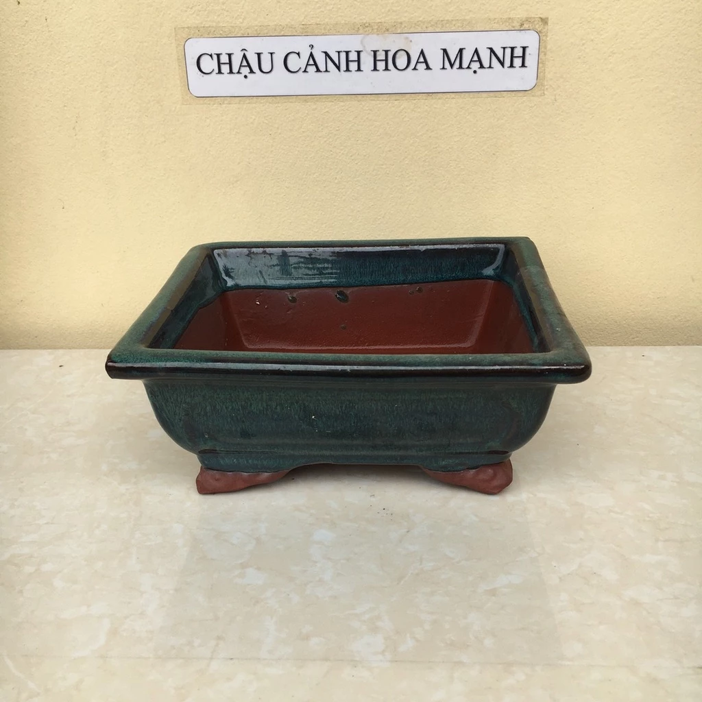 Chậu chữ nhật bonsai sen đá mini men hoả biến gốm Bát Tràng 1 size SP476