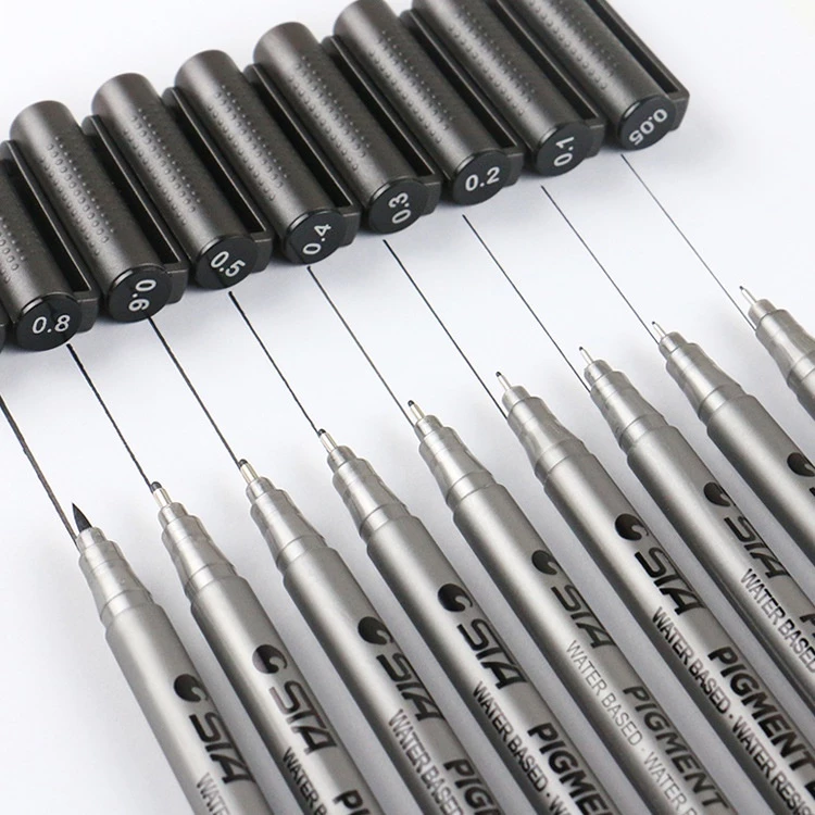 Bộ Bút Máy Màu Đen Ngòi 0.05mm ~ 1mm / Bút Kim / Bút Phác Thảo / Cuộn Chỉ STA8050 Chống Thấm Nước