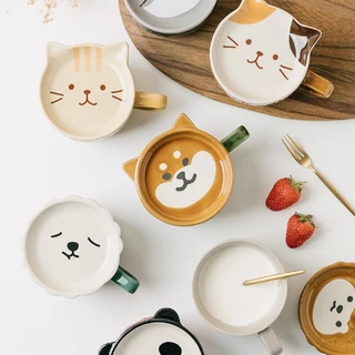 Bát tô chó mèo có nắp là đĩa BDIA7 Gốm Sứ Tráng Men cute dễ thương đựng thức ăn salad Decor Ăn Cơm Ăn Chè Bộ Chén Dĩa