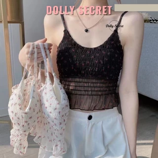 Áo Bra DOLLY SECRET 2 dây nữ chất liệu voan tơ hoa nhí viền bèo lưng ren chun A29