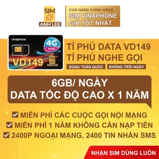 SIM VD149 VINA Miễn phí 12 tháng không cần nạp tiền - 1440GB ( Miễn Phí Data ) và Gọi Miễn Phí và nhắn tin Miễn Phí