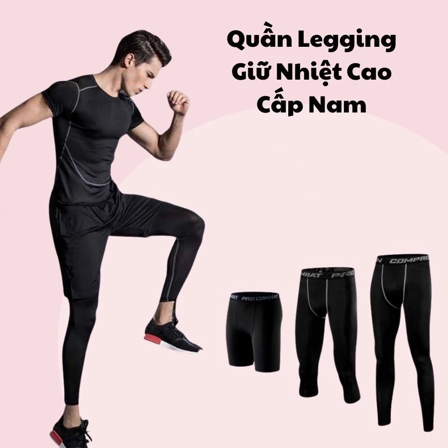QUẦN GIỮ NHIỆT NAM COMBAT PRO, QUẦN LEGGING TẬP GYM NAM MÀU ĐEN Zata Vn - QGN