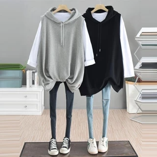 Áo Hoodie Mỏng Không Tay Plus Size Phong Cách Hàn Quốc (40-150kg)