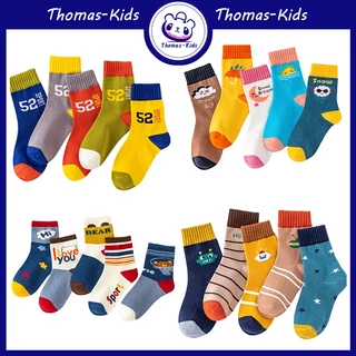 [THOMAS KIDS] Set 5 Đôi Vớ Cotton Thoải Mái Chất Lượng Cao In Họa Tiết Động Vật Hoạt Hình Cho Bé Từ 1-12 Tuổi