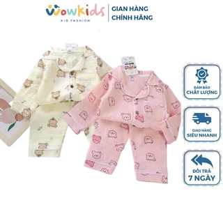 Đồ Bộ Dài Tay Cho Bé Gái WOWKIDS, Pizama Mặc Ở Nhà Chất Xô Muslin Mềm Mịn Họa Tiết Xinh Xắn