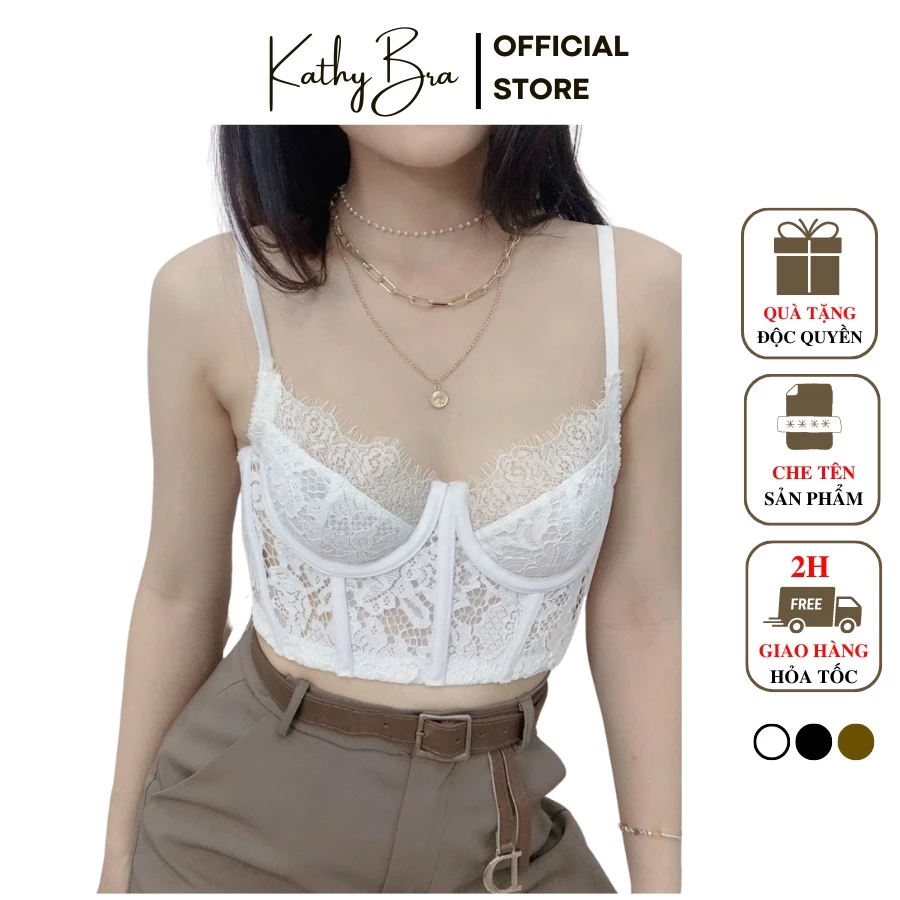 H07 [SẴN] Áo Bra Ren Bralette KATHY BRA Kiểu Dáng Croptop Cao Cấp Có Gọng Không Mút Nâng Ngực Corset Tặng Mút Rời