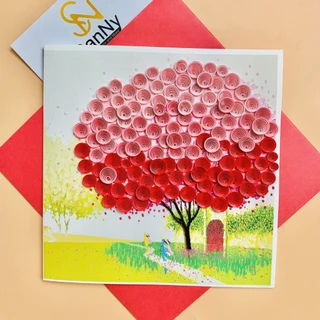 Thiệp Quilling Card giấy xoắn handmade hình ảnh Bốn mùa 15x15cm