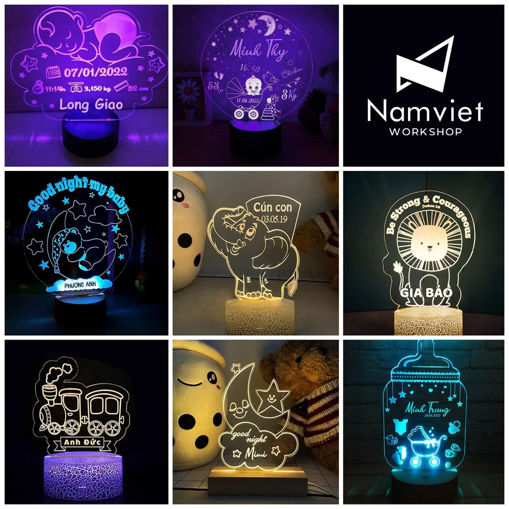 Quà tặng trẻ em đèn ngủ 🔥LED 3D🔥 khắc tên theo yêu cầu