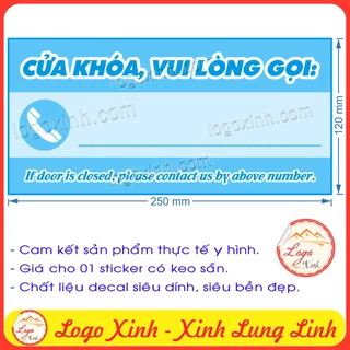 Logo Tem Sticker Dán Thông Báo Cửa Khóa Vui Lòng Gọi Theo Số Điện Thoại Đã Có Sẵn, Số Điện Thoại Khi Đi Vắng