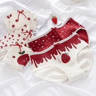 Quần Lót Cotton Tăm Tim - Dâu Đỏ Đính Nơ Mềm Mại Cute .