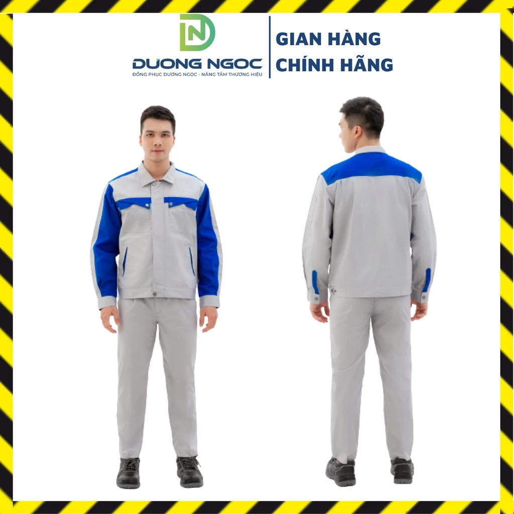 Bảo Hộ Lao Động Quần Áo Công Nhân Nam Nữ Đồng Phục BHLĐ Vải Pangrim 2721 Màu Ghi Phối Xanh, Có Khoá Kéo, Phản Quang PR03
