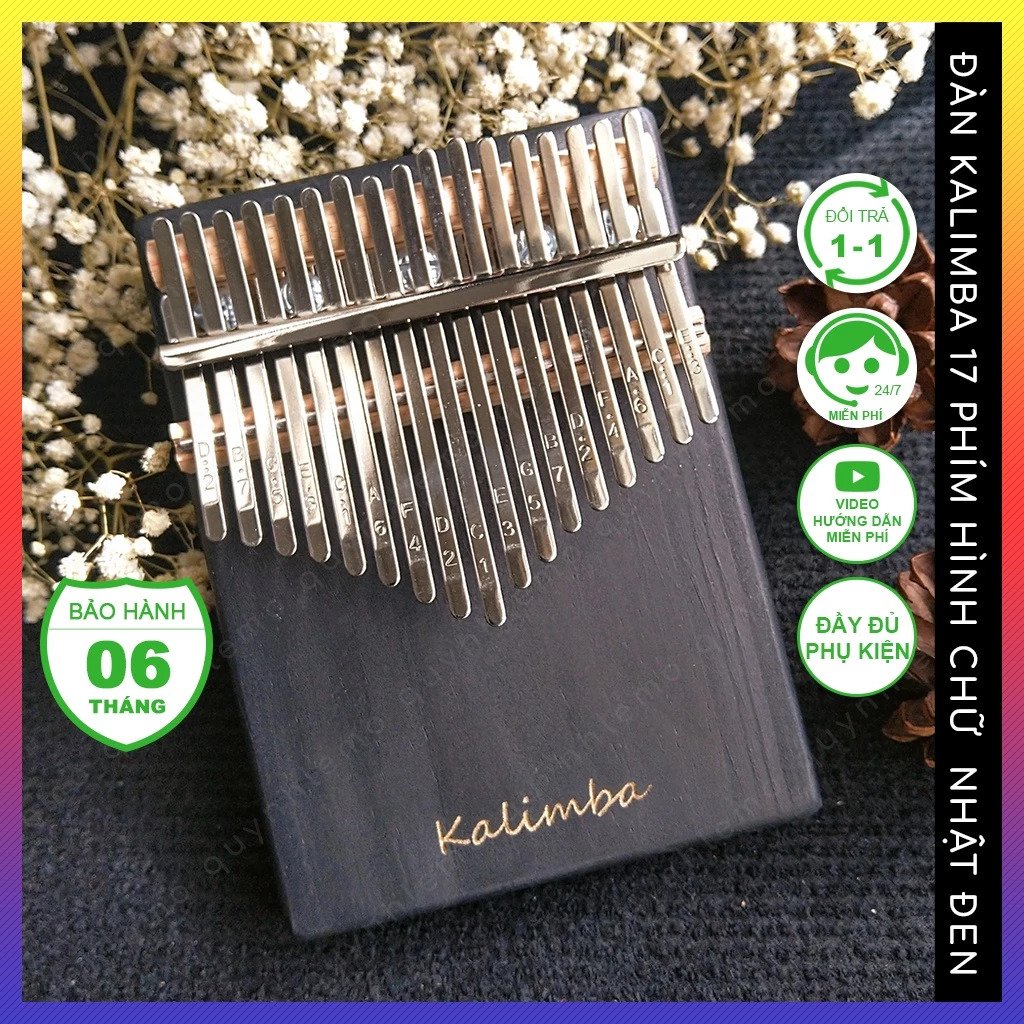 Đàn kalimba 17 phím màu đen hình chữ nhật gỗ nguyên khối khắc chữ kalimba QUYNHLEMO, đồ chơi âm nhạc cho bé chơi