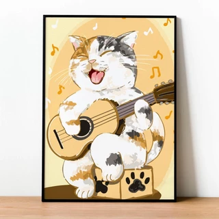 ✅Tranh số hóa Mèo guitar đã căng khung 40x50cm