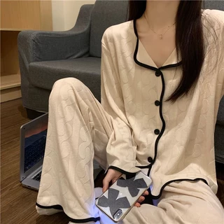 Bộ Đồ Ngủ Pijama Dài Tay Viền Lượn Sóng Phong Cách Mới Cao Cấp ttk3 Cho Nữ