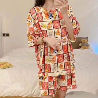 Set đồ bộ ngủ nữ mặc nhà ulzzang pijama Pooh và ong vàng DN155 (có ảnh thật)