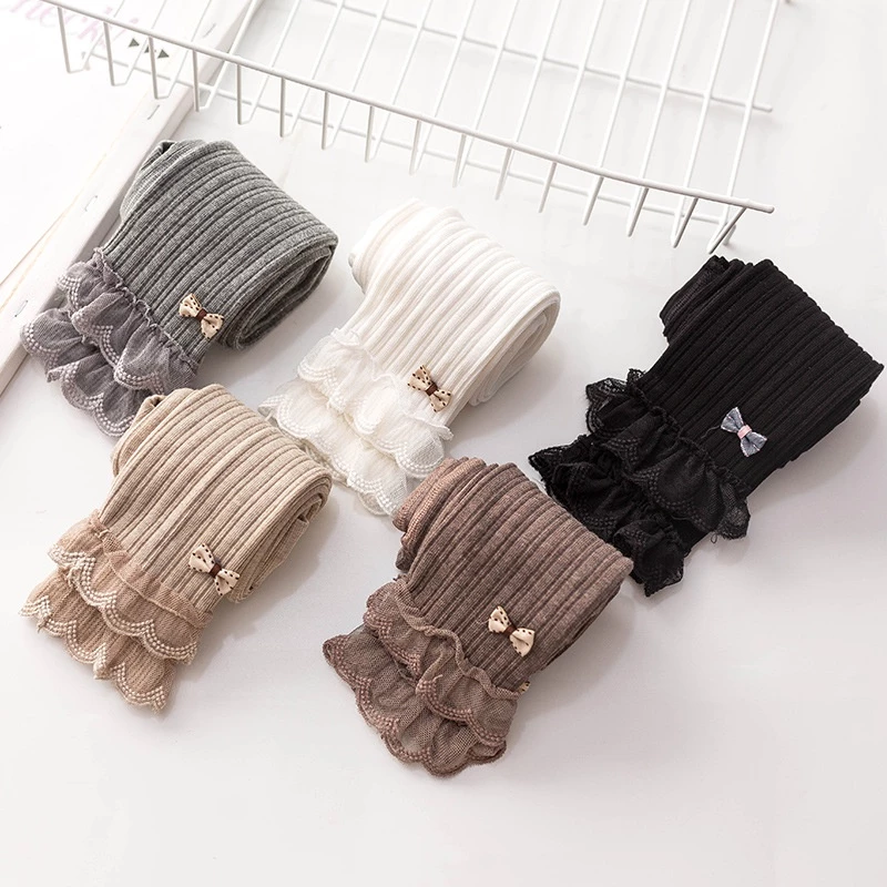 Quần tất cho bé, quần legging bé gái sọc dọc ren Phiên bản hàn quốc quần trẻ em 3 - 14 tuổi