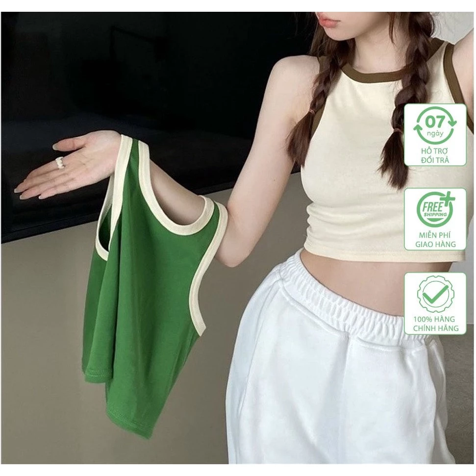 Áo croptop ba lỗ thun tăm phối viền nhiều màu dáng croptop nữ - dáng ôm co dãn cá tính siêu xinh KCT01