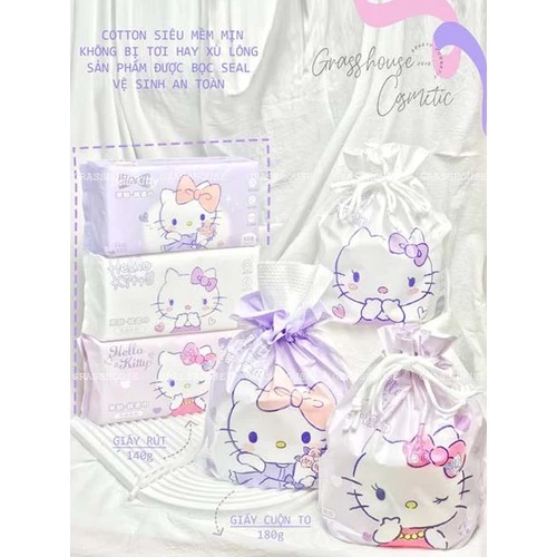 KHĂN KHÔ LAU MẶT DÙNG MỘT LẦN SAMRIO HELLO KITTY (LOẠI CAO CẤP) TỪ COTTON