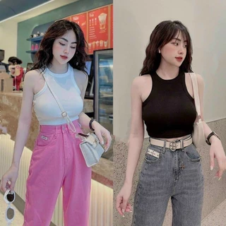 Áo thun 3 lỗ ngược đen trắng nâu croptop