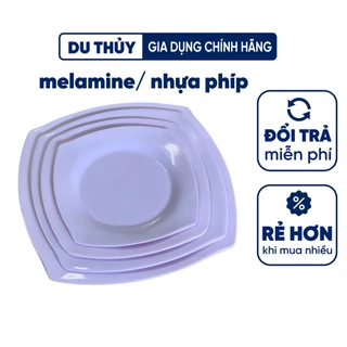 Đĩa vuông sâu lòng màu trắng nhựa melamine nhiều size lựa chọn loại dĩa nhựa melamine thường giá rẻ của tổng kho Du Thủy