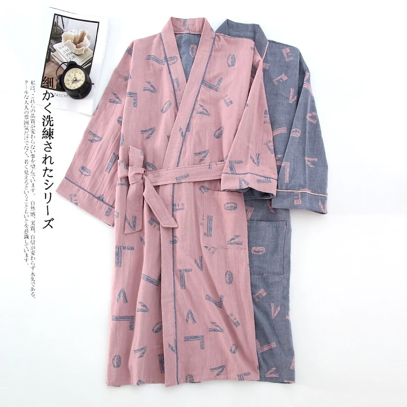 Áo Choàng Tắm Kimono Bằng Cotton Nguyên Chất Hai Lớp Jacquard / Áo Choàng Tắm / Áo Choàng Tắm Cổ Chữ V / Phong Cách / Yukata /