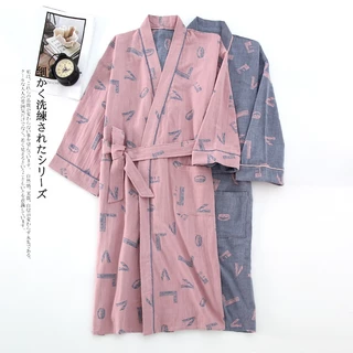 Áo Choàng Tắm Kimono Bằng Cotton Nguyên Chất Hai Lớp Jacquard / Áo Choàng Tắm / Áo Choàng Tắm Cổ Chữ V / Phong Cách / Yukata /