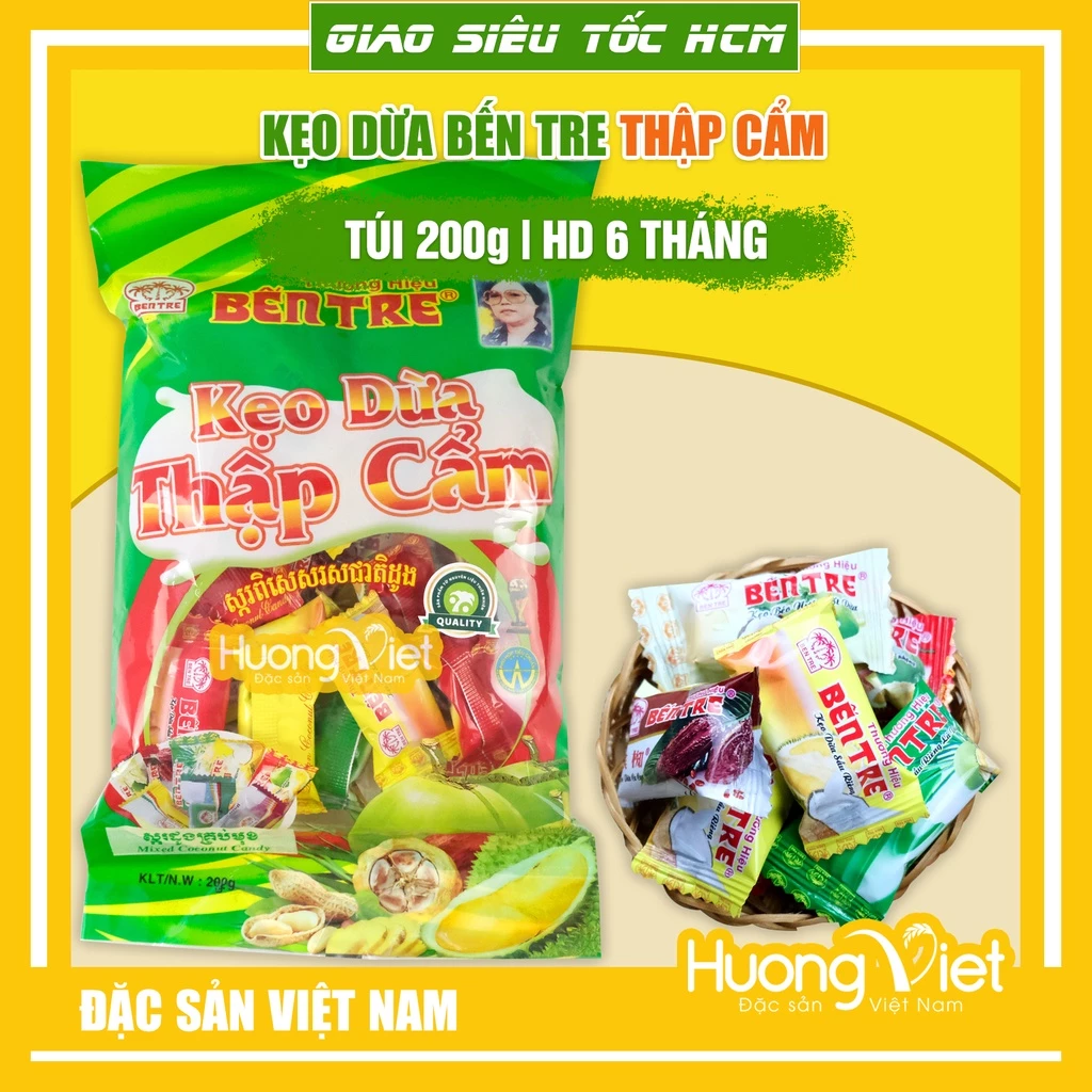 Kẹo dừa thập cẩm nhiều vị, kẹo dừa Bến Tre mềm dẻo 200g