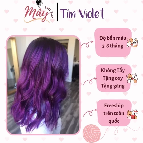 Thuốc Nhuộm Tóc, Thuốc Nhuộm Tóc Màu Tím Violet, Tặng Kèm Oxy Trợ Dưỡng Và Bao Tay