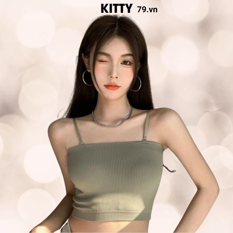 Áo bra nữ cotton tăm croptop 2 dây tháo rời và điều chỉnh được hàng chất mịn đẹp có mút ngực KT199