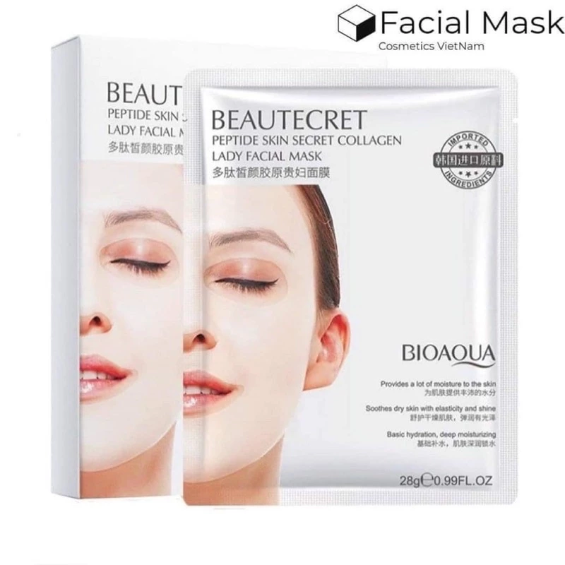 Mặt nạ thủy tinh Bioaqua trắng - Thạch collagen Beautecret (combo 10 miếng)