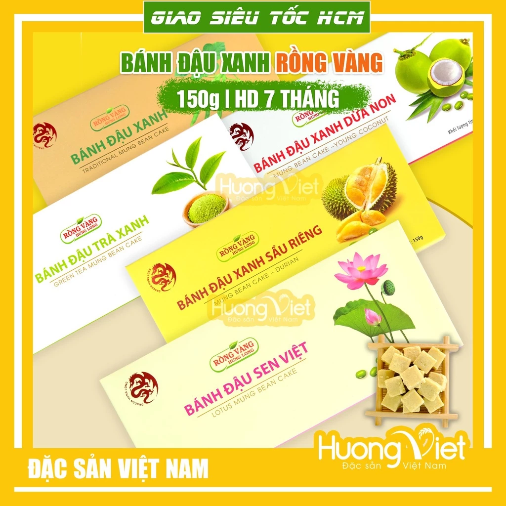 Bánh đậu xanh Rồng Vàng Hưng Long 150gr, đặc sản Hải Dương, quà tặng đặc sản miền Bắc
