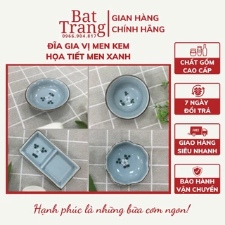 Bộ đĩa gia vị sứ, bát mắm, đĩa muối Bát Tràng cao cấp vẽ men xanh - hàng có bảo hành