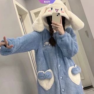 Áo Choàng Ngủ Lông Cừu San Hô Tay Dài Dáng Rộng In Hoạt Hình Sanrio Cinnamoroll Ấm Áp Mùa Đông Cho Nữ [RAIN]